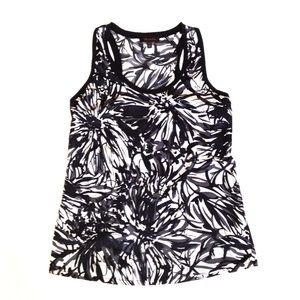 The Limited Black and White Abstract Floral Racerback Scoop Neck Tank Size Small